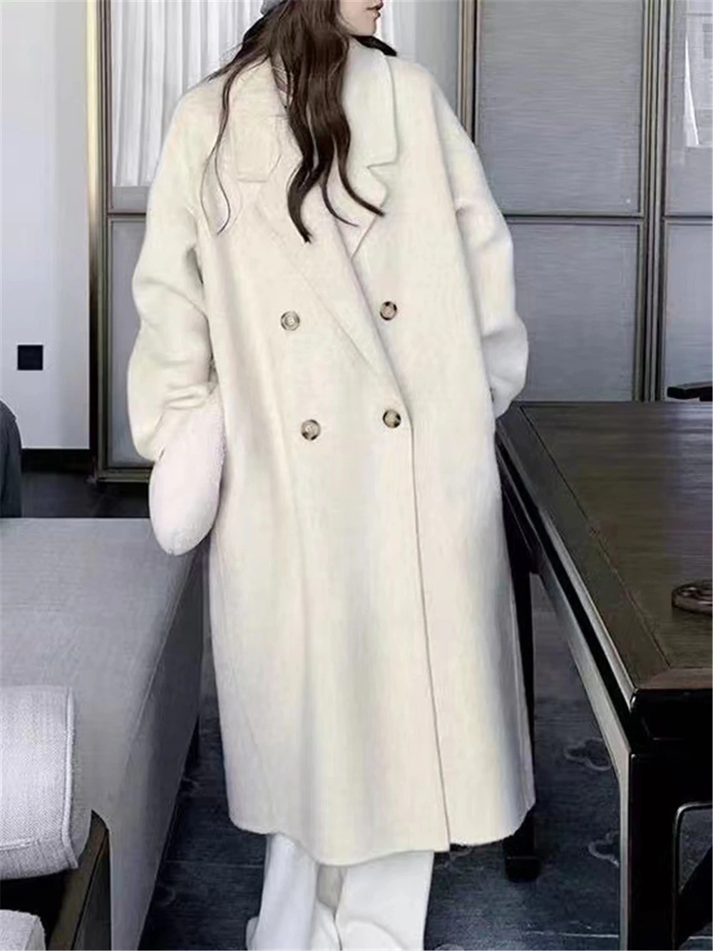 Evening DressDouble Sided Wool Coat For Women, Mid Knee-Length, Soft Wind Cocoon, Long Hair, Autumn And Winter, New, 2024