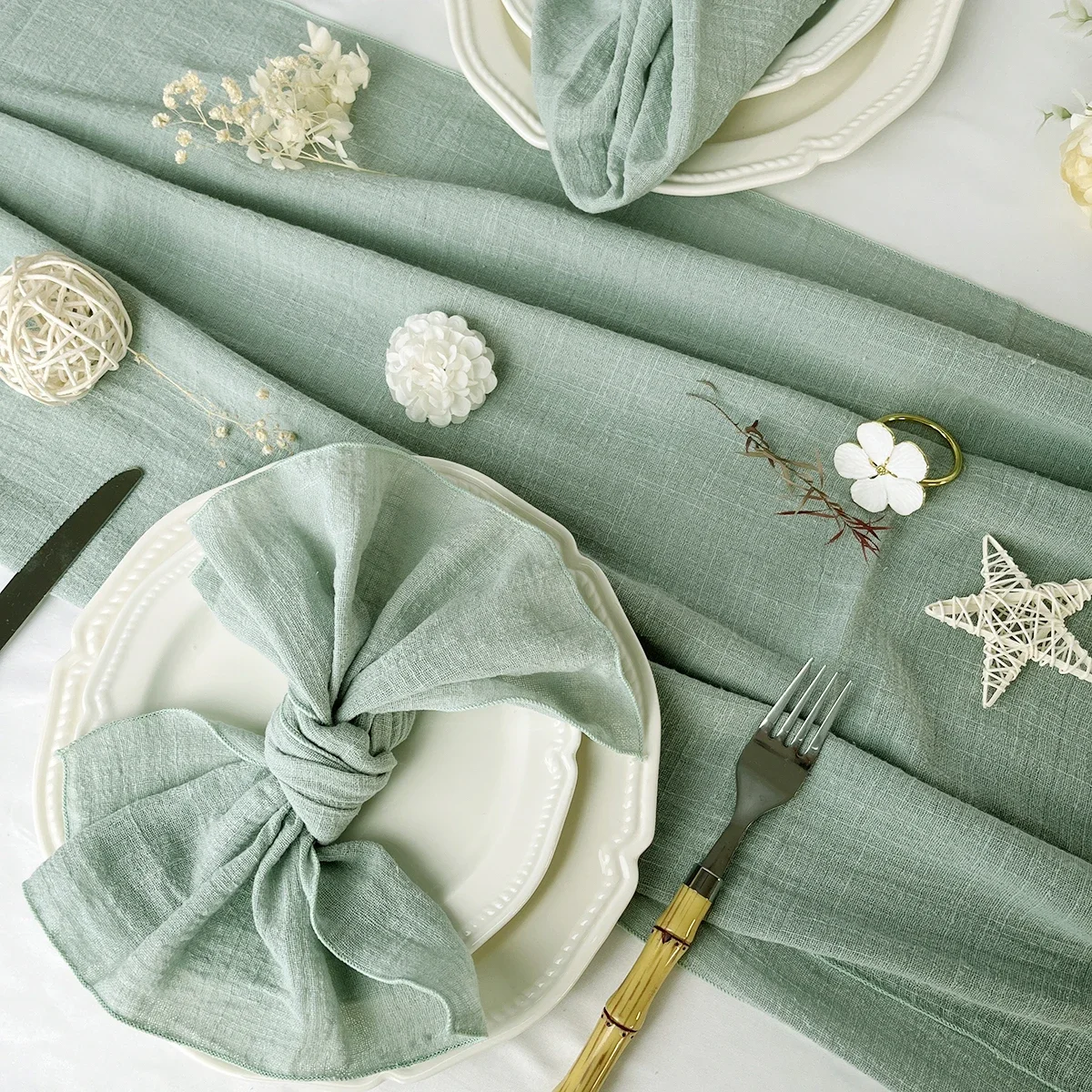 100pcs Sage Green Cotton Cloth Napkins Gauze 30x30cm for Wedding Decoration Everyday Use Dinner Tea Towel Table Party Napkins