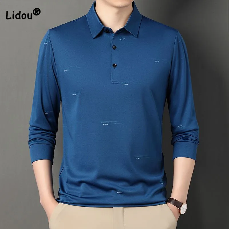 

Business Office Casual Printed Men's Shirts 2023 Spring Autumn Male Clothes Fashion Loose Polo-Neck High Quality Luxury Shirt