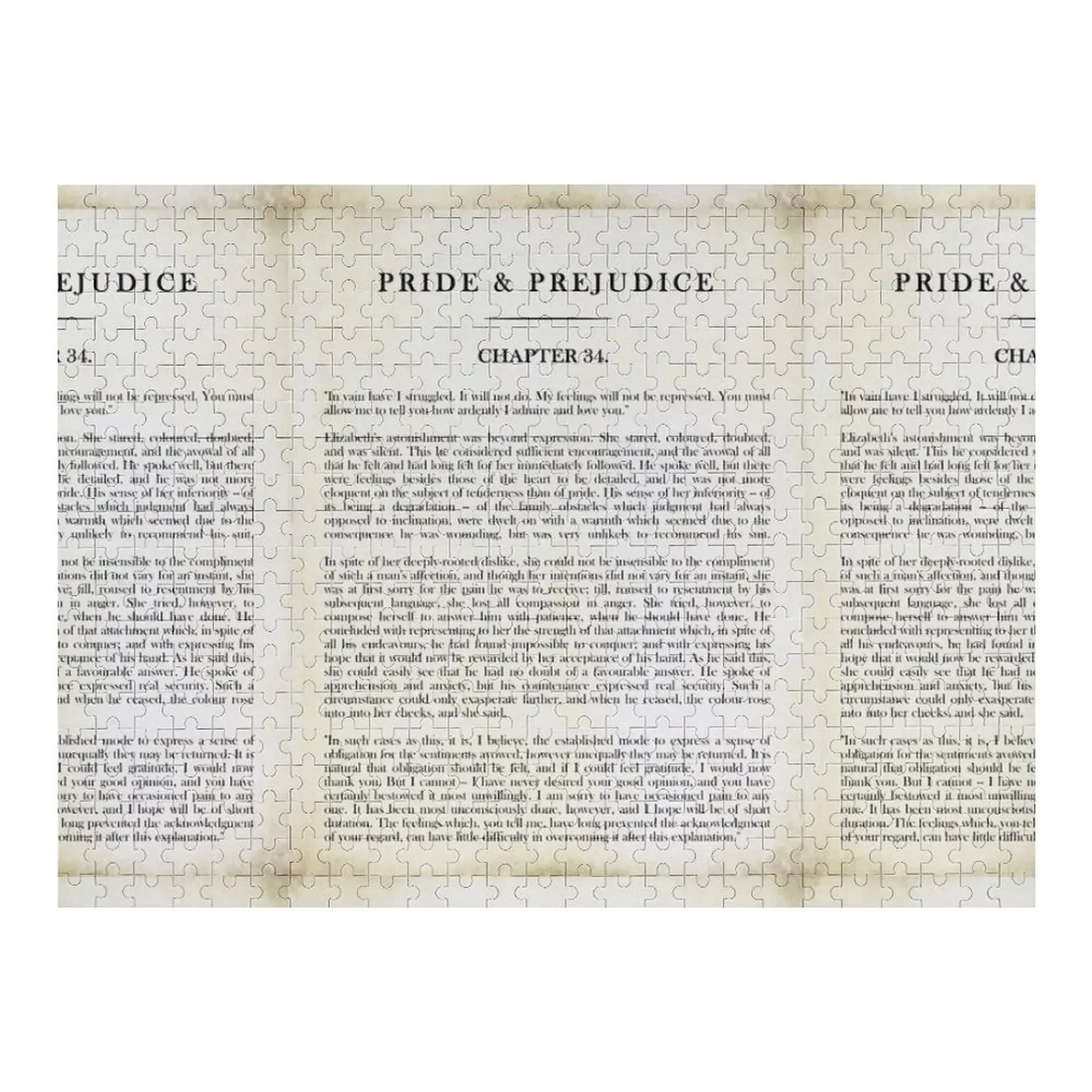 Pride & Prejudice by Jane Austen - Mr. Darcy: how ardently I admire and love you. - vintage book page Jigsaw Puzzle complete novels of jane austen