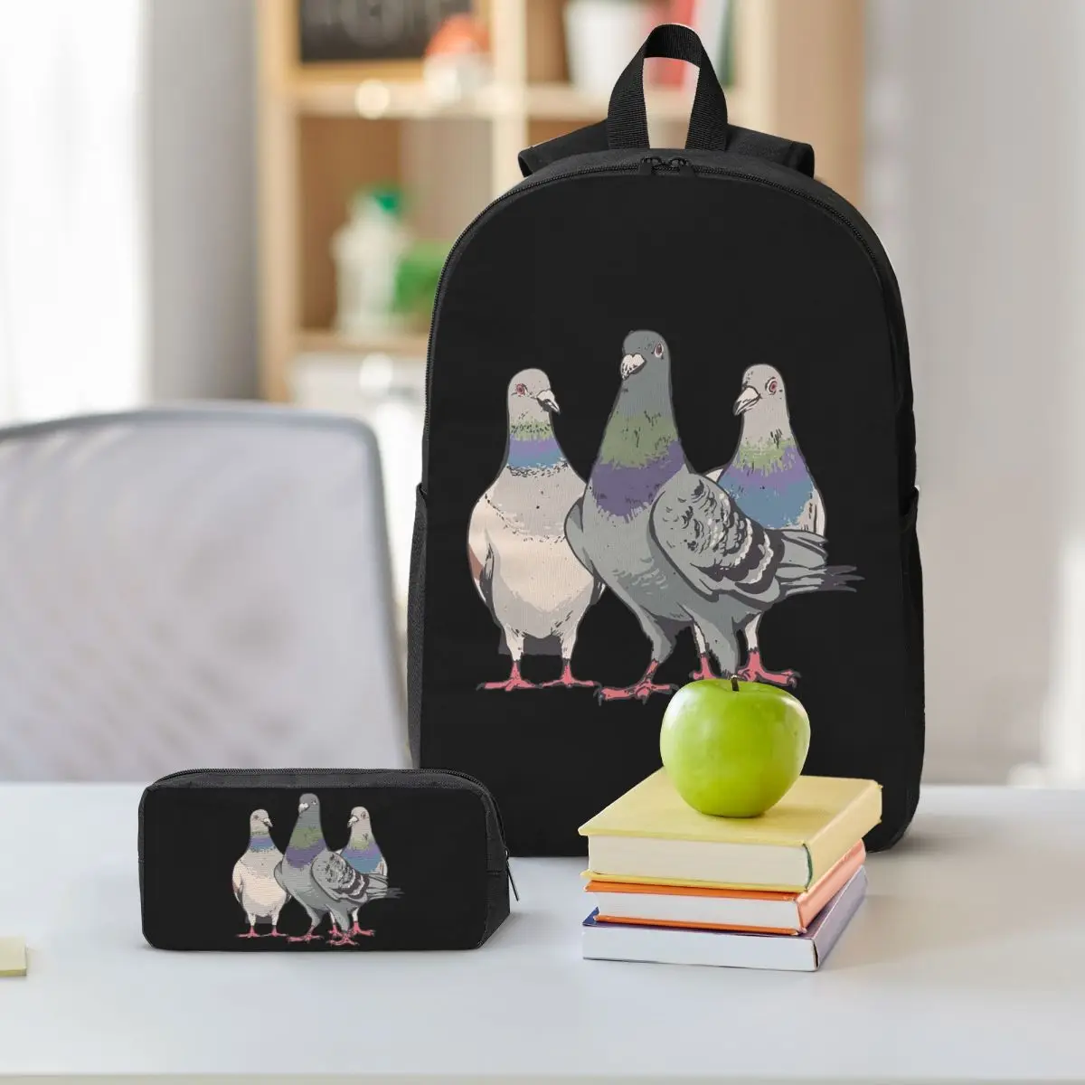 Pigeons, Pigeon Breeding, Pigeon Fanciers Backpack BookBag School Bag Computer Shoulder Bags 3ps Insulated Lunch Bag Pencil Case 6