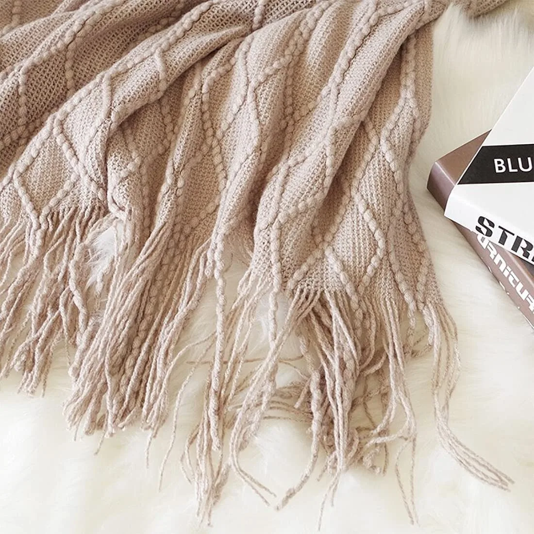 Khaki Oversized Boho Knit Throw Blanket