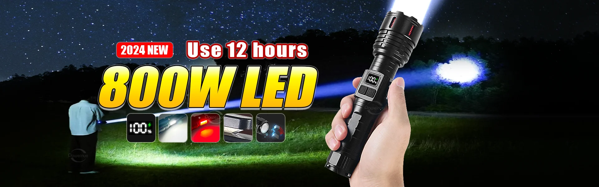 Description Picture 2 of itemSuper Bright White Laser Torch 800W High Power Flashlight Rechargeable Waterproof Hand Light Magnetic  With Tail Knife Lantern