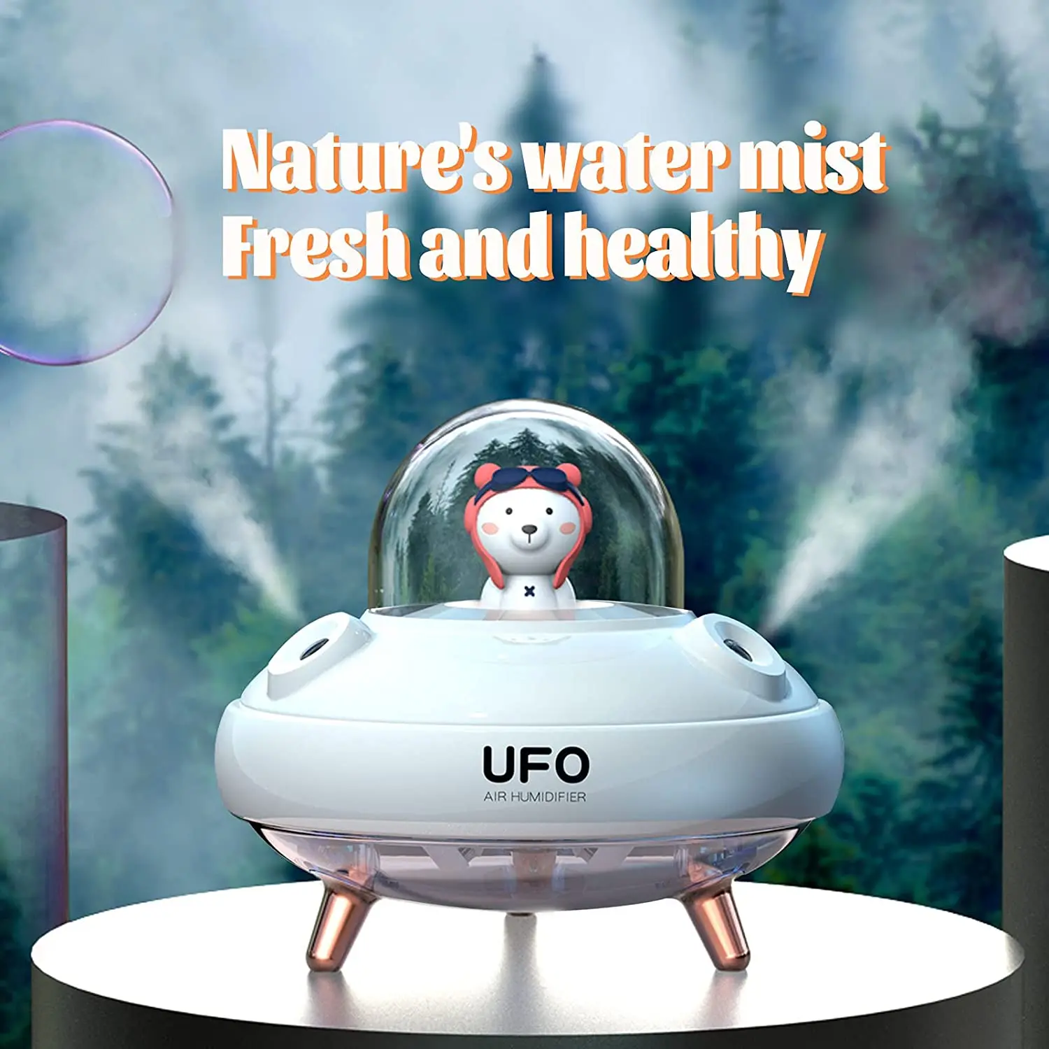 

Humidifier Double Spray UFO Mini Aromatherapy Humidifiers Diffusers 400ml Night Light Quiet Portable USB Chargeable For home