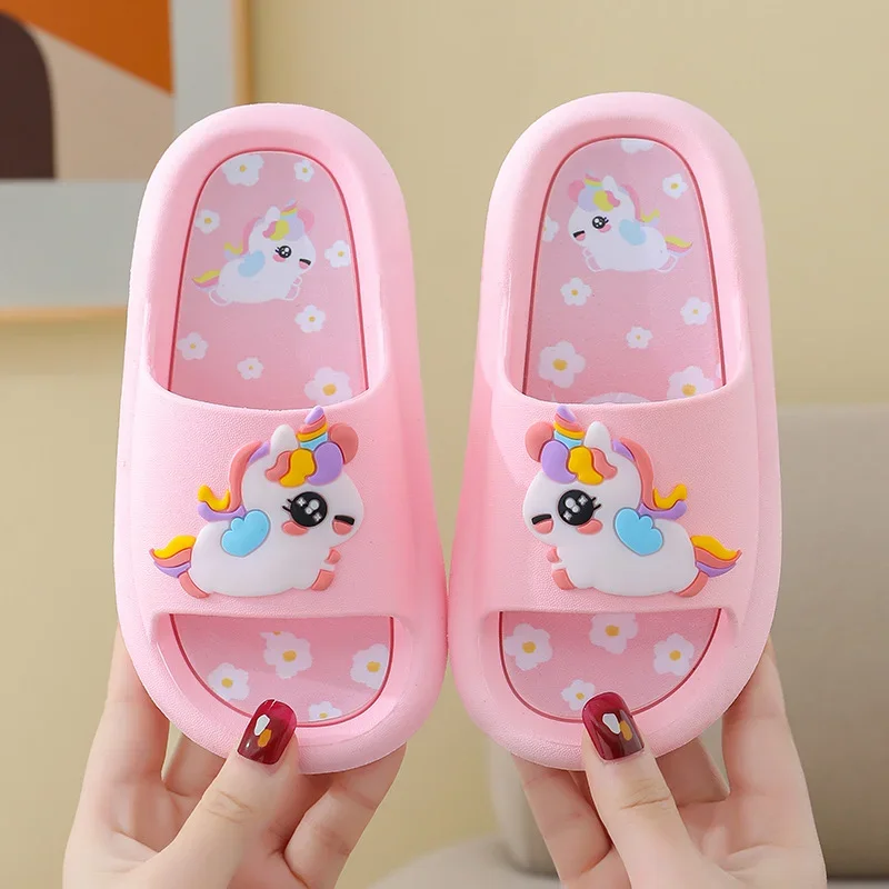 Summer Cartoon Children's Slippers Girl Unicorn Slipper Kids Cute Indoor Home Bathroom Shoes Boy Dinosaur Flip Flops Einhorn kids slippers