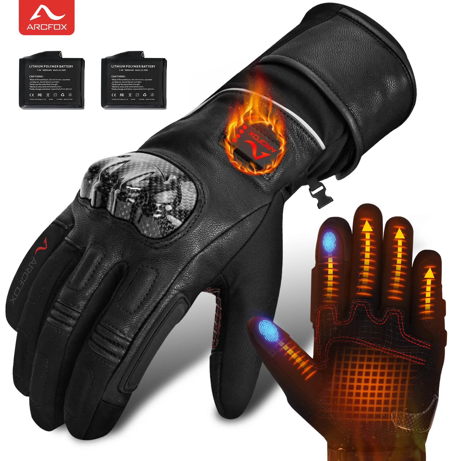 

ARCFOX Motorcycle Electric Heating Gloves Winter Sheepskin Men Women Waterproof Skiing Warm Heat Carbon Fiber Protective Guantes