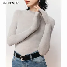 BGTEEVER Fashion Half High Collar Ladies Skinny Pullovers Sweaters Autumn Winter Long Sleeve Women  Knitted Jumpers 