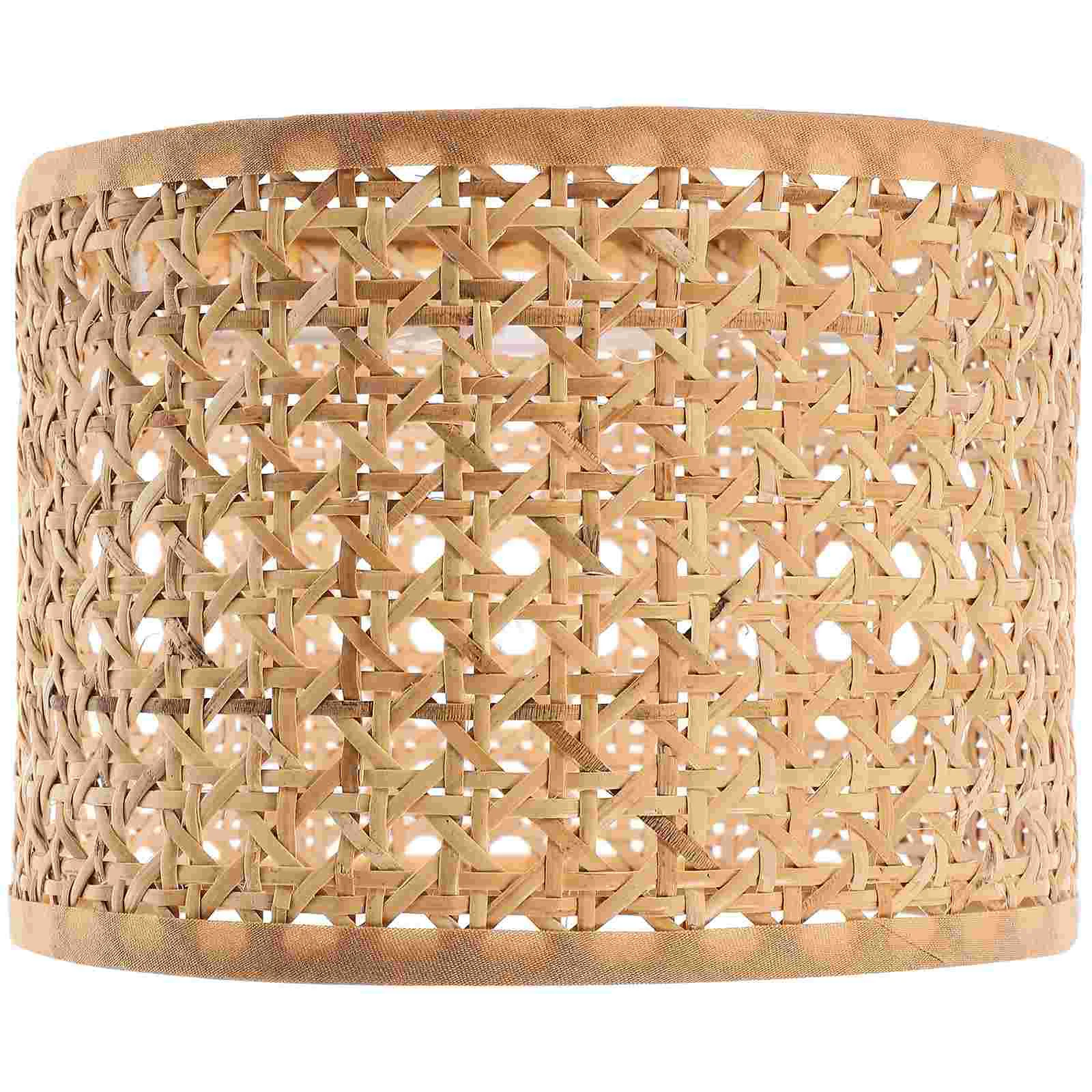 

Rattan Lamp Shade E27/E14 Small Wicker Woven Pendant Lampshade Drum Chandelier Light Cover Wall Floor Table Lamp Bulb Cage Guard