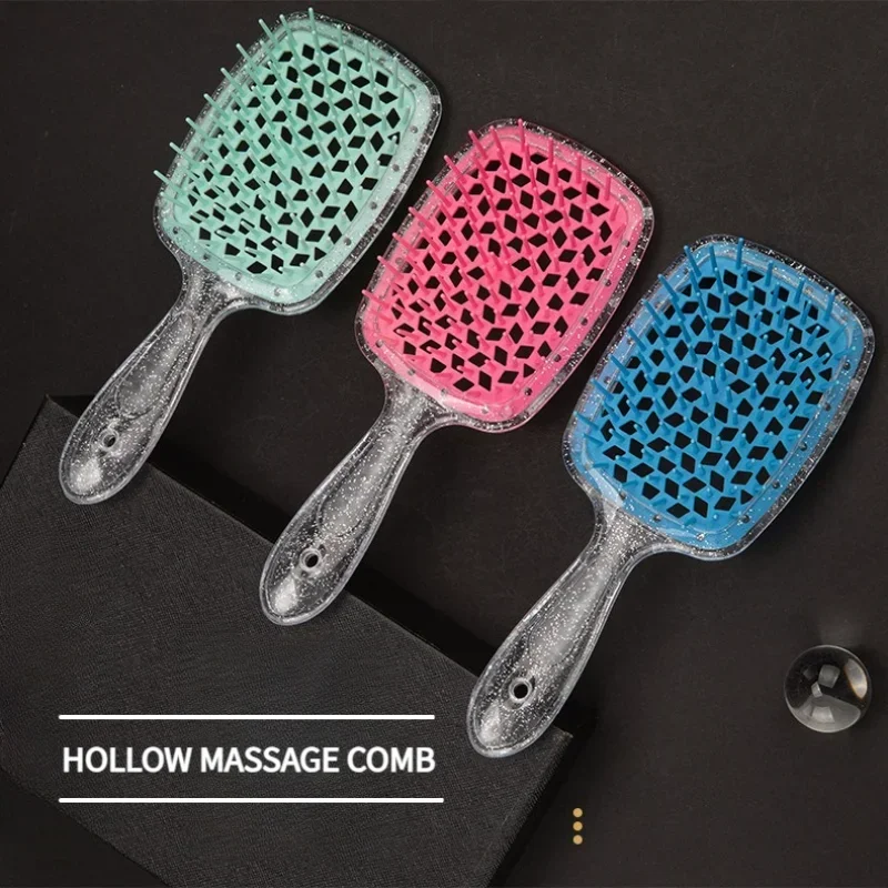 

Hair Comb Transparent Flashing Silver Hollow Massage Comb Antitangle Antistatic Hairbrush Wet and Dry Hairdressing Styling Tools