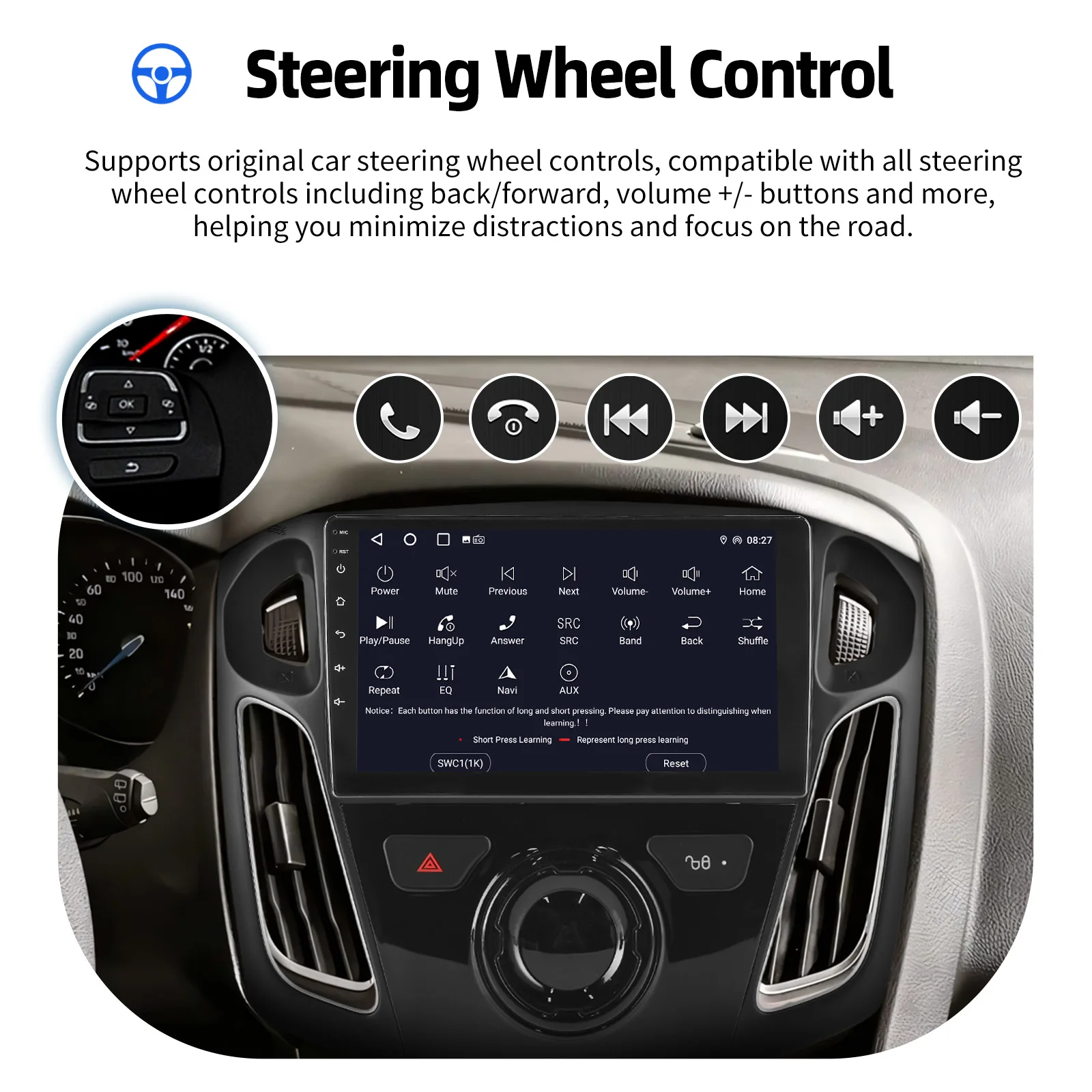 ESSGOO Android 15 Autoradio 9" GPS Navi für Ford Focus MK3 2011-2018 - CarPlay Android Auto Multimedia Player FM Bluetooth WiFi RDS Lenkradfernbedienung Mirror Link IPS Touchscreen Head Unit – Detail 14