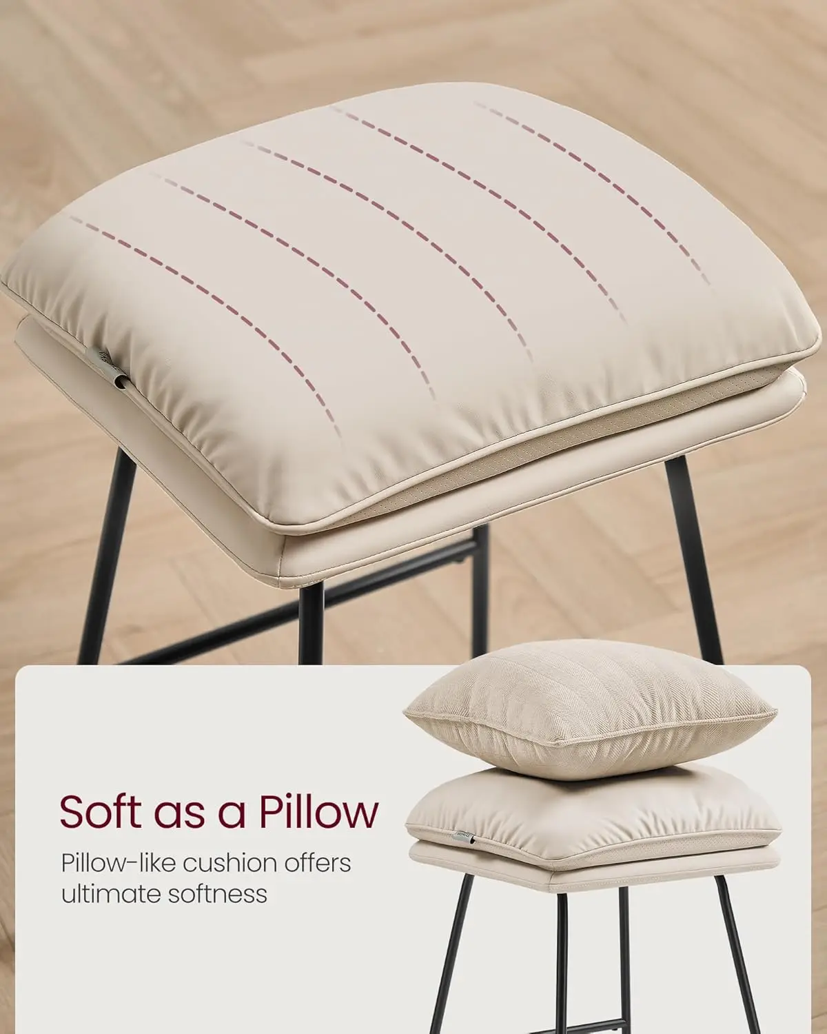 Stools Set of 4, Counter Height Stools, Leather Counter Stools Barstools with Soft Cushion 25.6 Inches Bar Height Bar