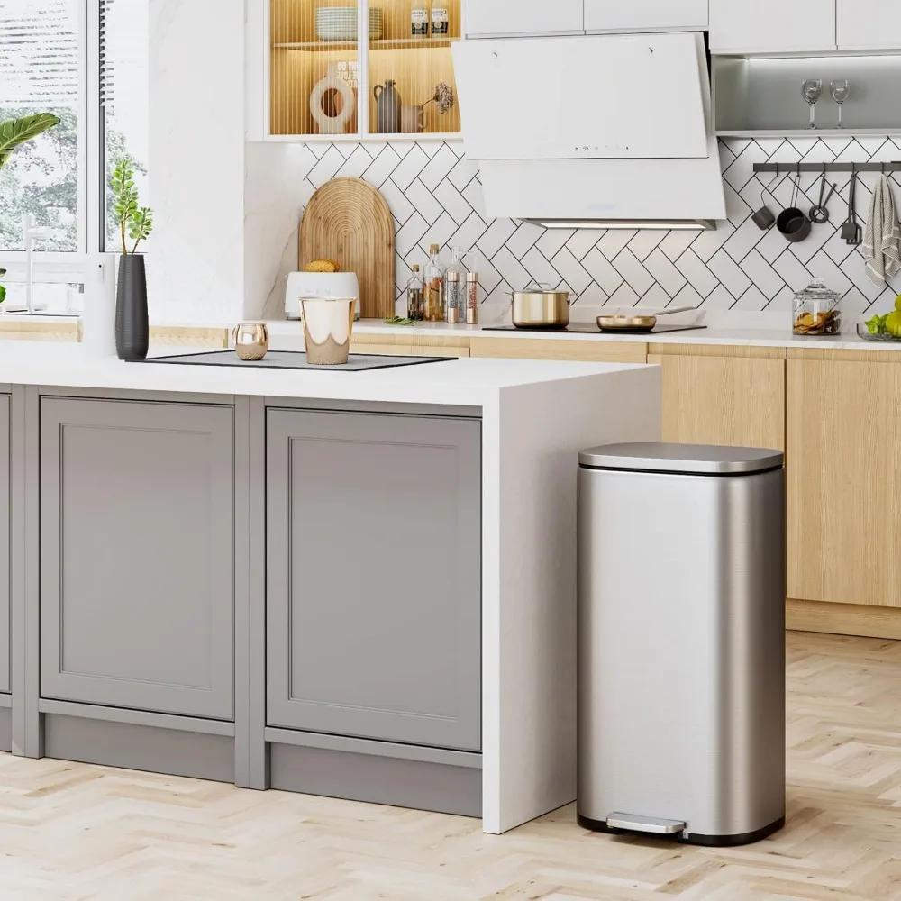 Stainless Steel Garbage Can with Silent Lid, Durable Pedal & Inner Bucket, Pedal Garbage Bin for Kitchen Inside Outside 3