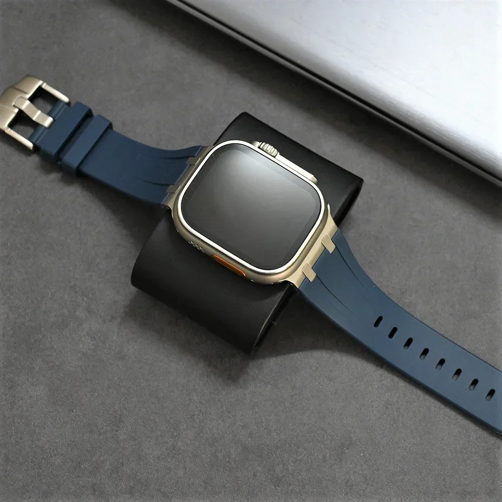 Titanium Color Silicone Band For Apple Watch Ultra 2 49mm Series 9 45mm Strap For iWatch 8 7 6 5 SE 4 44mm 42mm Sports Bracelet