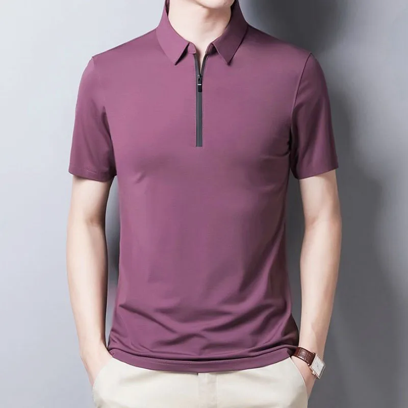 トップス DOUBLE COLLAR POLO SHIRT Mens Half Zipper Polo Shirts with Short Sleeve Turn Down