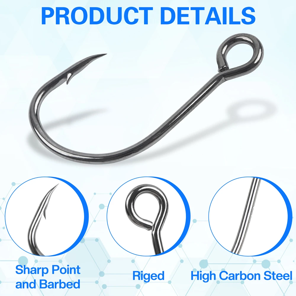 50Pcs Inline Single Hooks Replacement Fishing Barbed Hooks for Fishing  Spoon Spinner Lures Baits Inline Circle Hooks