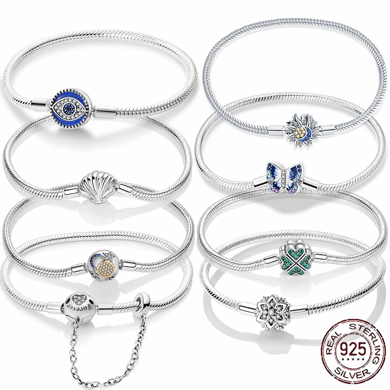 

100% 925 sterling silver snake chain charm bracelet suitable for Pandach original pendant women's bracelet exquisite jewelry