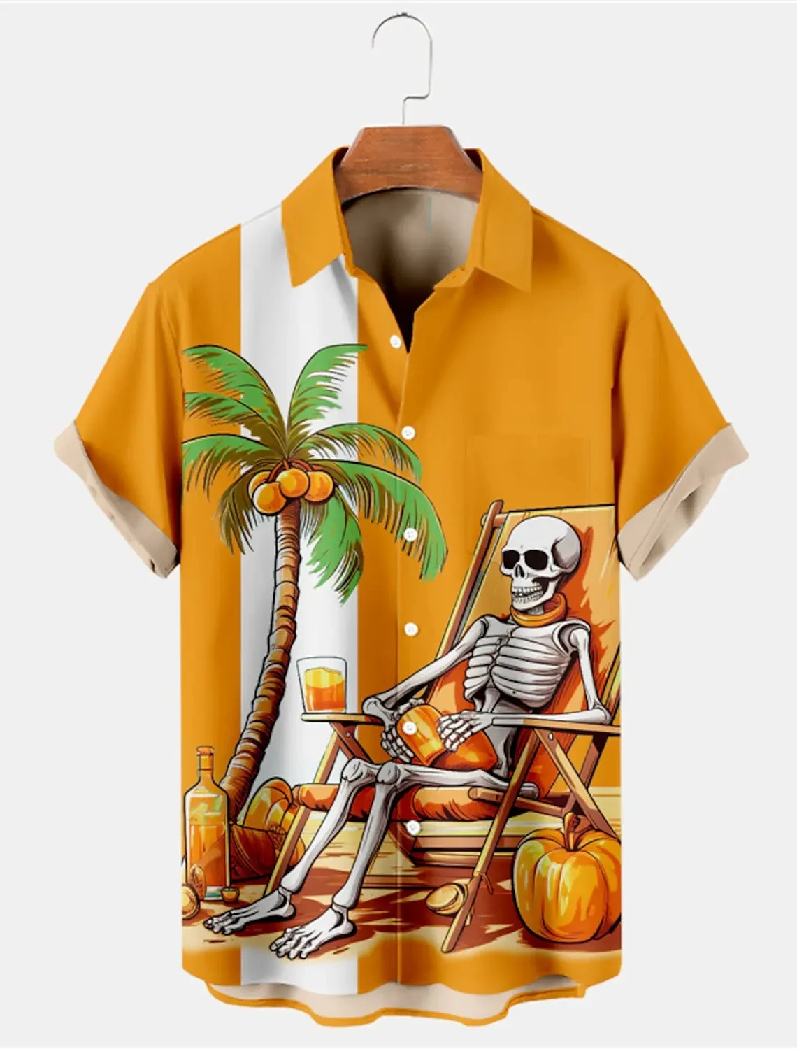 Skull Beach Hawaiian Casual Men's Shirt Outdoor Street Casual Daily Fall Turndown Short Sleeve Fashion Buttoned Shirt for Boys