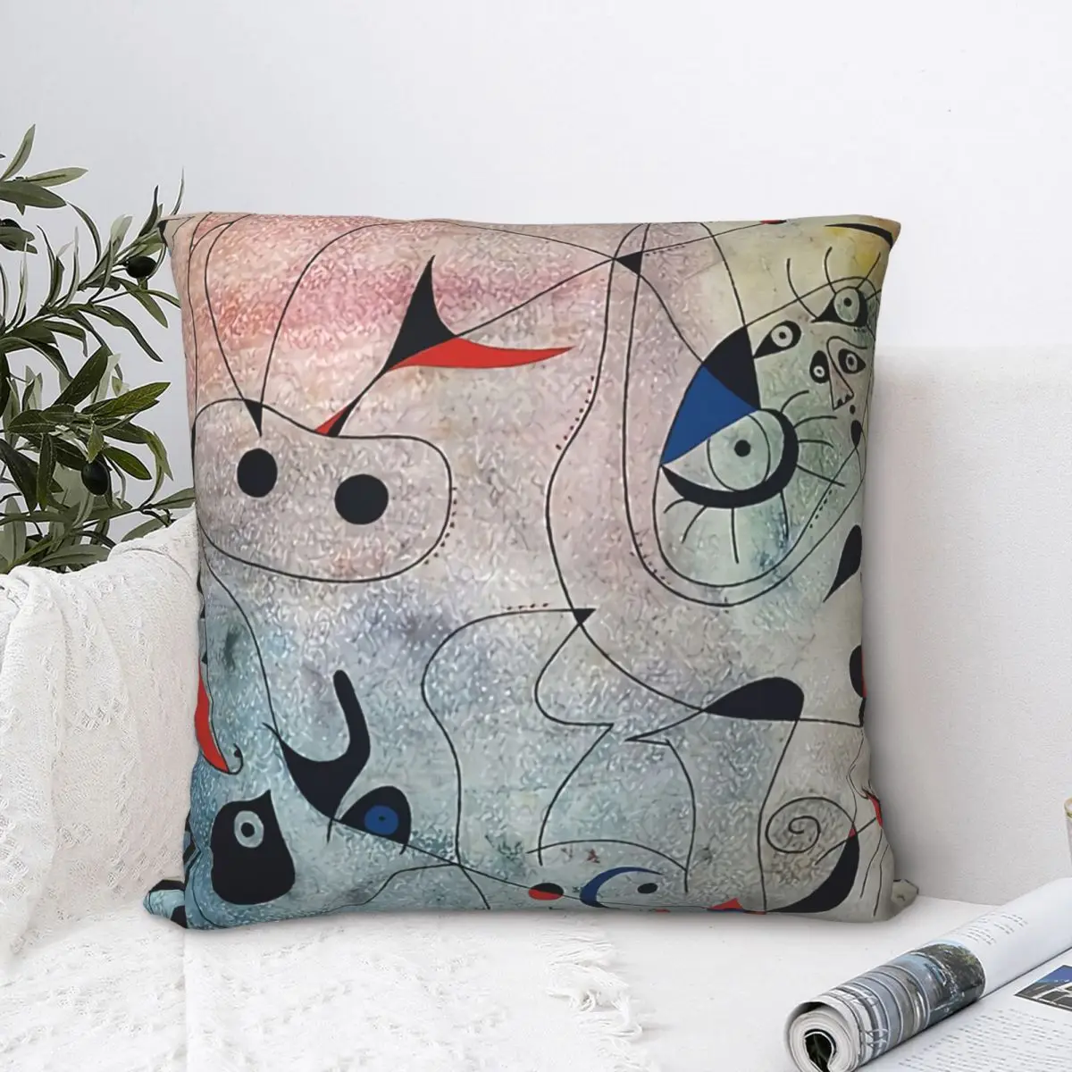 

Joan Miro Drawing Polyester Cushion Cover Art For Livingroom Garden Decorative Kawaii Throw Pillowcase