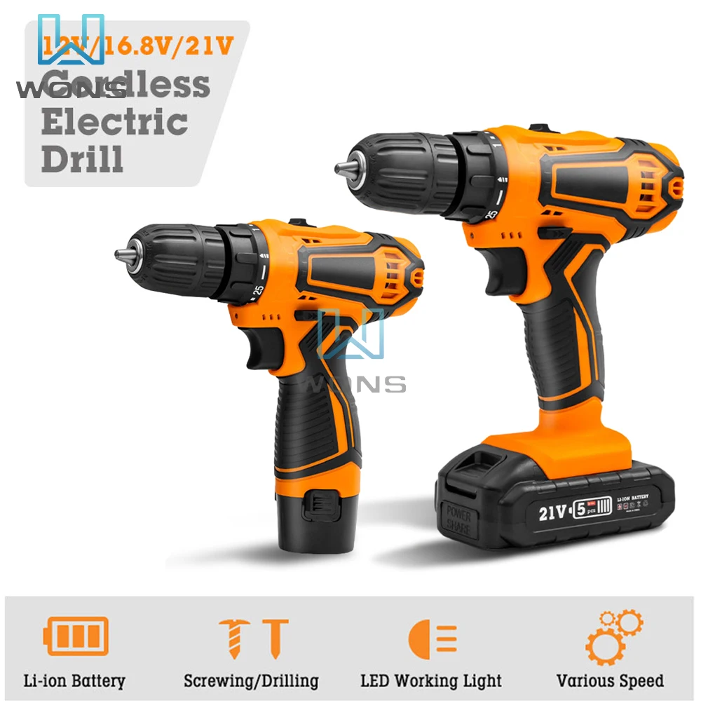 12V/21V Cordless Electric Drill Kit Rechargeable Battery Automatic Screwdriver Multifunction Lithium Electric Impact Drill Set