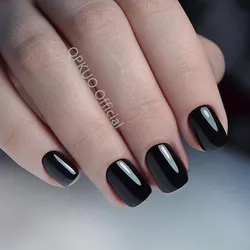 Press On False Nails Black Short Fake Nail Square Faux Ongles Artificial Fingertips Woman Salon Manicure Accessoires