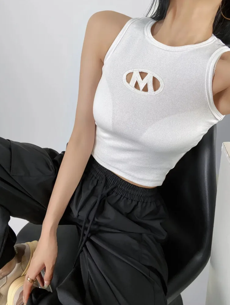 

Женский ажурный жилет в европейском стиле, короткий однотонный топ с Вышивкой Букв на груди, модель V647 на лето, 2023