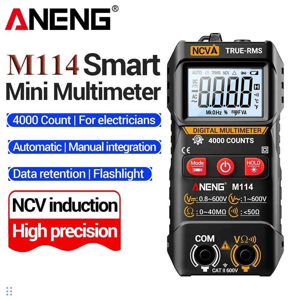 ANENG M114 Smart Multimeter 600V DC/AC Voltage Resistance 4000 Counts Digital NCV Voltage Sensing Automatic Identification Tools
