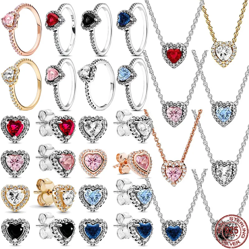 

Лидер продаж, Классические блестящие серьги-кольца из стерлингового серебра 925 пробы различных цветов в форме сердца, ожерелья, Роскошные Очаровательные подарки