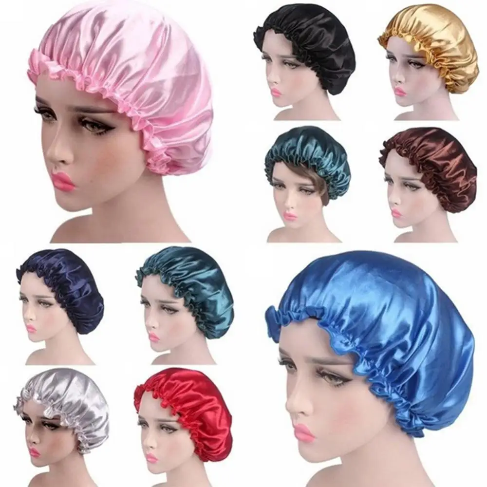 Women Solid Color Cap Elastic Satin Lace Night Sleep Chemotherapy Hair Care for Barber Accessories night hair cap