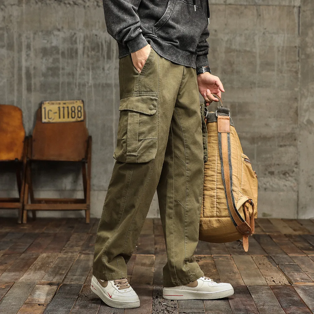

Camping Overalls Mens Pants Detachable Pockets Loose Cotton Sports Straight Trousers Elastic Waist Trend Harem Pants