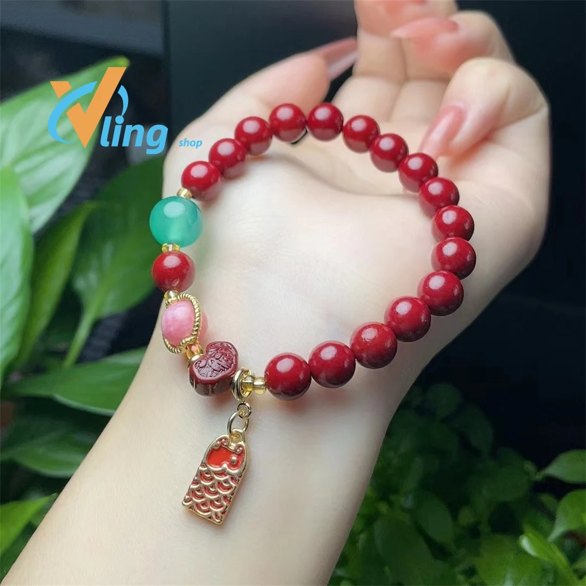 Natural Raw Ore Cinnabar Purple Gold Bracelet New 8mm Three-Circle Four-Circle Diy  AmuletLifeyearGift Charm Retro Simple  Women
