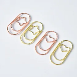 38mm Metal Material Star & Heart Paper Clips Gold Color Kawaii Cute Bookmark Clip Office School Stationery Drop bookmark 20pcs