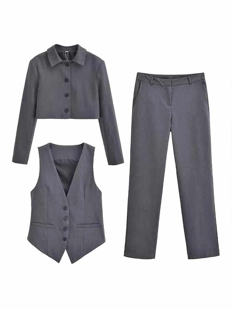 

Women New Fashion With shoulder pads Cropped Single Breasted Slim Blazer Coat Vintage Lapel Long Sleeve Female Outerwear Chic