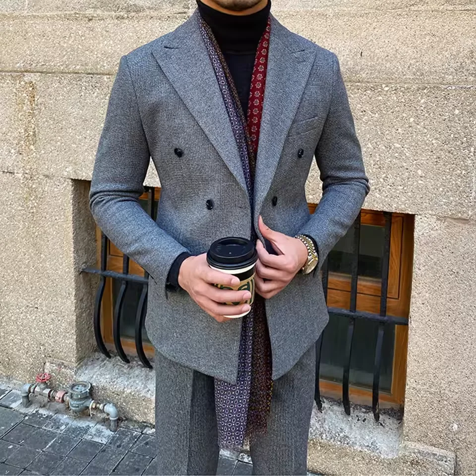 2025 New Vintage Men's Suit 2 Pieces Business Formal Casual Double Breasted Slim Fit Suits Party Wedding Dress Costume Male Suit 6