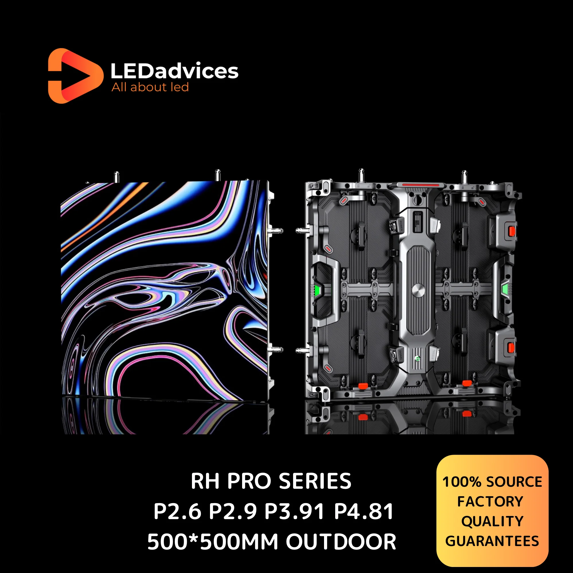 

LEDadvices RH PRO Series P2.9 P3.91 P4.81 Outdoor Full Color LED Cabinet 500*500mm 3840Hz Rental Event Big Screen Display Wall