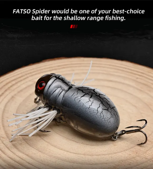 ALLBLUE FATSO SPIDER Topwater Shallow Crankbait 41MM 6.2G Rolling Insect Fishing  Lure Wobbler Bait Freshwater Bass Pike Tackle