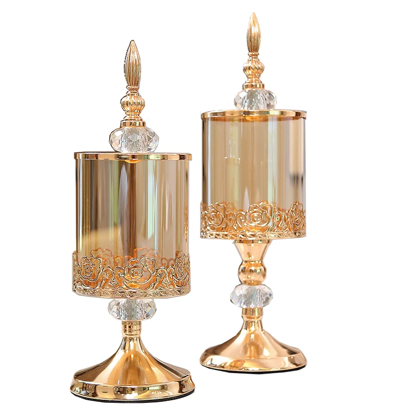 

Luxury crystal glass storage jar with lidEuropean-American living room coffee table lace candy jar storage decorative ornaments.