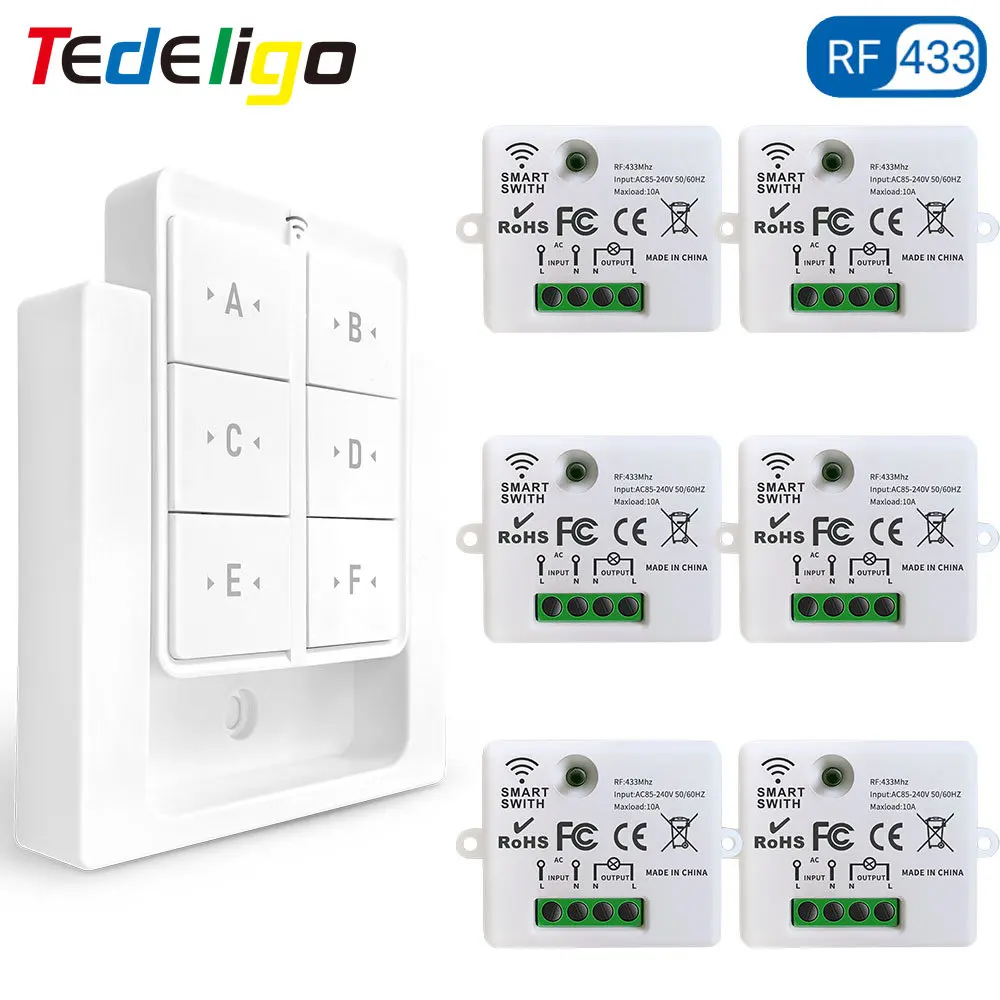 Interruptor de Luz sem Fio e 433mhz Interruptor de Parede Magnética Controle Remoto Lâmpada Lâmpada Ventilador Interruptor 110v 220v 230v 240v 10a Relé Receptor