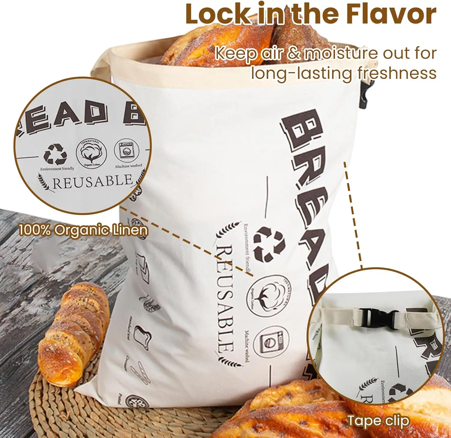 TPU Bread Bags Reusable Bread Bag with Buckle Washable Eco Friendly Keeping Fresh Reusable Bags Kitchen Food Storage Bag