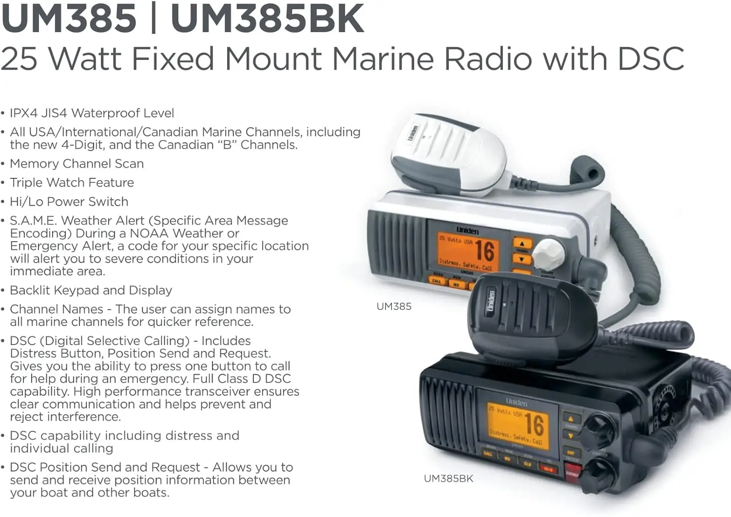 Watt Fixed Mount Marine Vhf Radio, Waterproof IPX4 with Triple Watch, Dsc, Emergency/Noaa Weather Alert, All Usa