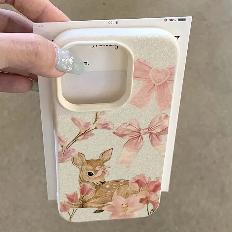 Adorable Deer and Flower Cartoon Shockproof Phone Case Cover