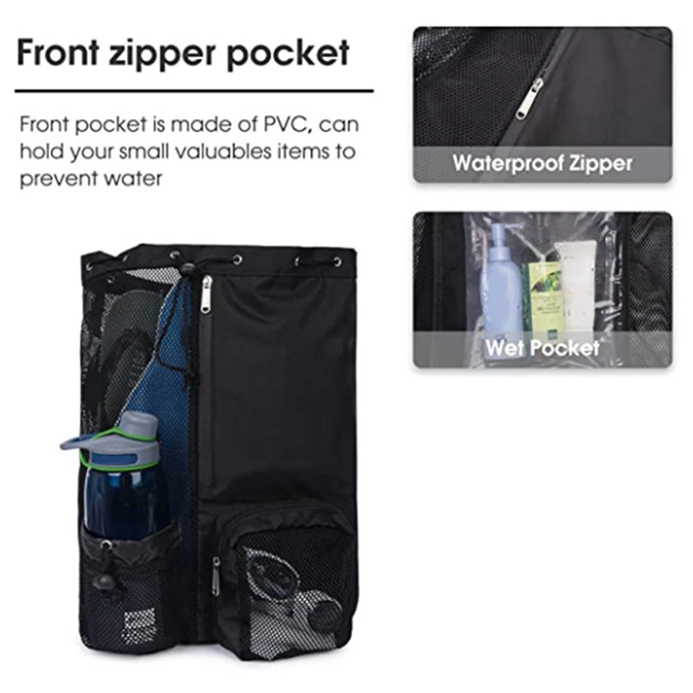 Swim Bag Mesh Drawstring Backpack with Wet Pocket Multipurpose Lightweight Beach Backpack for Swimming Gym and Workout Gear