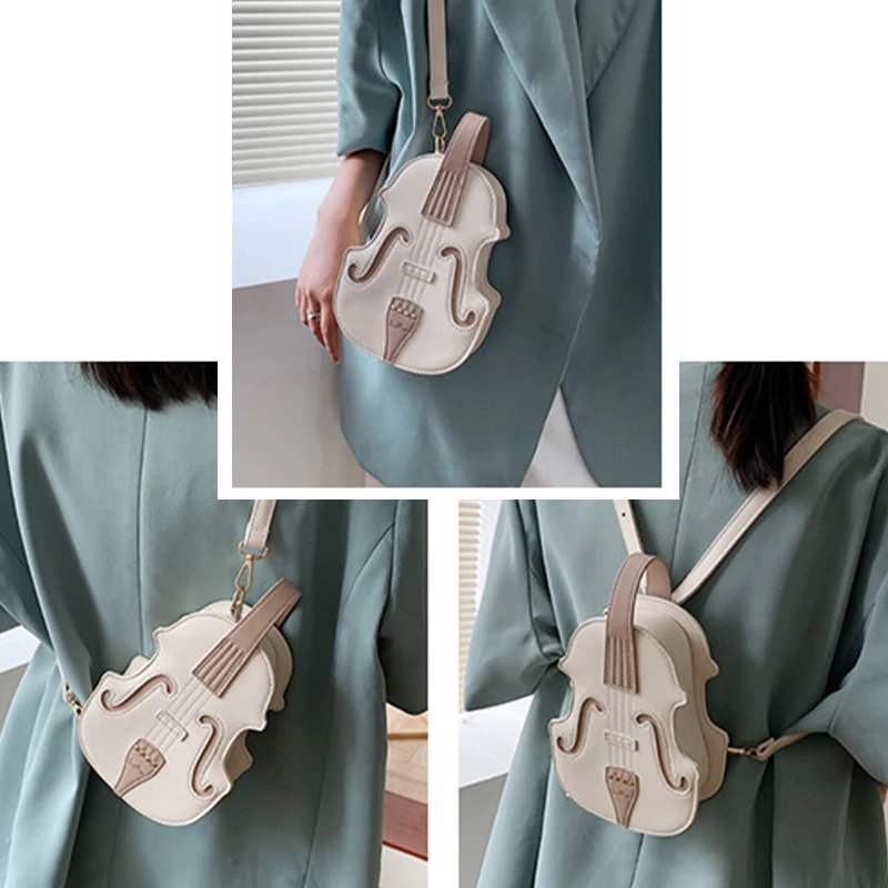 Violin Shape Pu Leather Small Backpacks for Women Creative Violin Female Crossbody Bag Sewing Thread Ladies Fashion Shoulder Bag