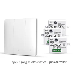 Smart Wireless Waterproof Push Button Light Switch with Remote Control - 110-250V (3Gang-3Receivers)