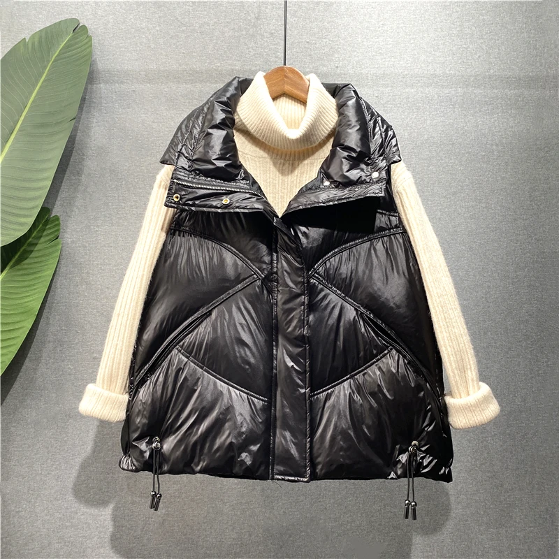 2021 Women Autumn Winter Vest Coat Black Stand Collar 90% White Duck Down Female Tops Vest Chaleco Mujer Gilet Casaco Feminino