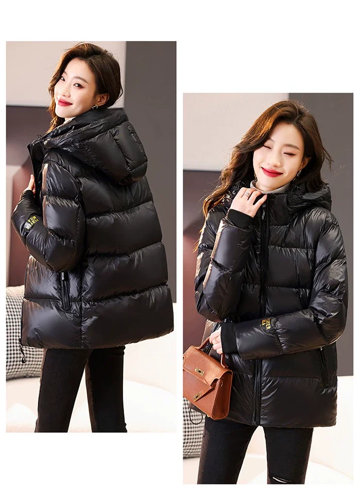 Casual Down Coats Women Korean Fashion Cotton Padded Jacket Female Autumn Winter Tweed Streetwear Long Sleeve Warm Solid Parkas