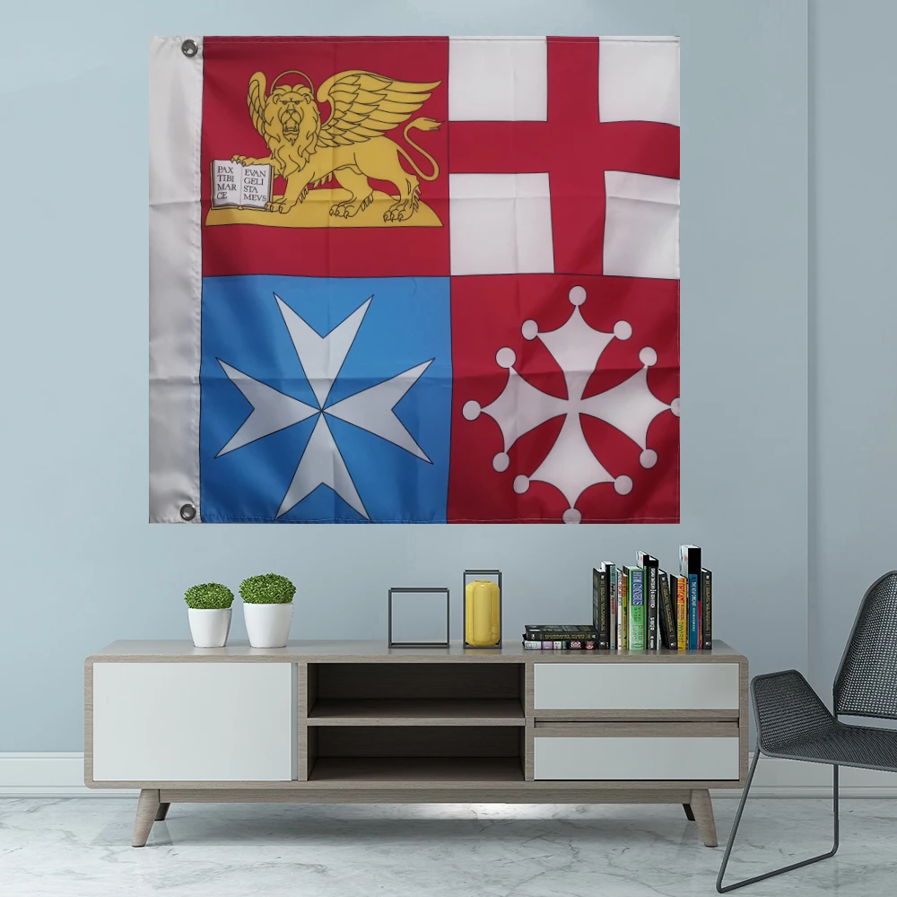 Merchant Naval Jack Of Italy Flag Graphic Custom Printed Hanging Banner Party Sport Poliestere Shaft Cover Grommets 3 X3Ft 90X90Cm