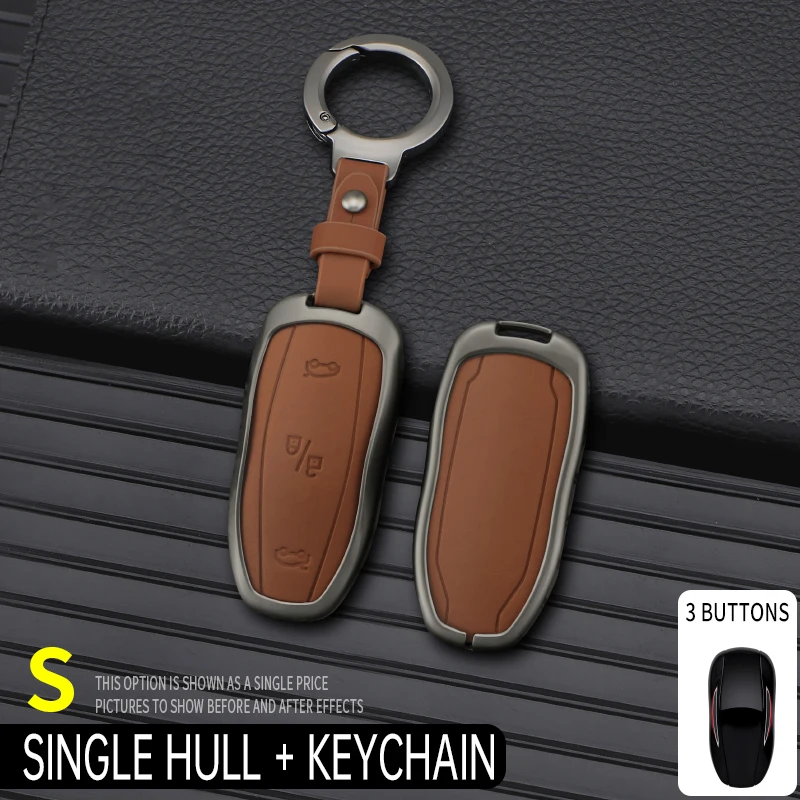 Zinklegierung + Leder Auto Smart Key Cover Case Shell Fob für Tesla Model 3 Modell Y S Autoschlüssel Innen Schutzhülle Styling Zubehör – Detail 6