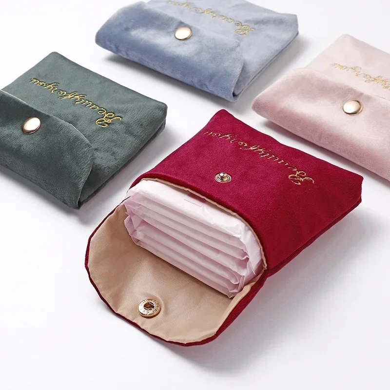 Embroidered Letter Tampon Storage Bag Sanitary Pad Pouch Girls Cosmetic Bags Makeup Lipstick Key Earphone Data Cables Organizer