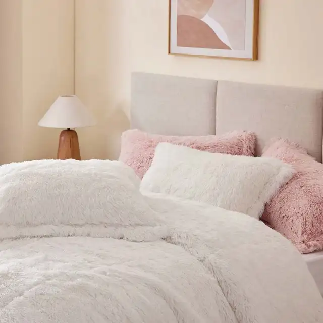Shaggy Faux Fur 2/3-Piece Bedding Set, Ultra-Soft Fluffy Comforter with Matching Sham, All-Season Contemporary Bedroom 2
