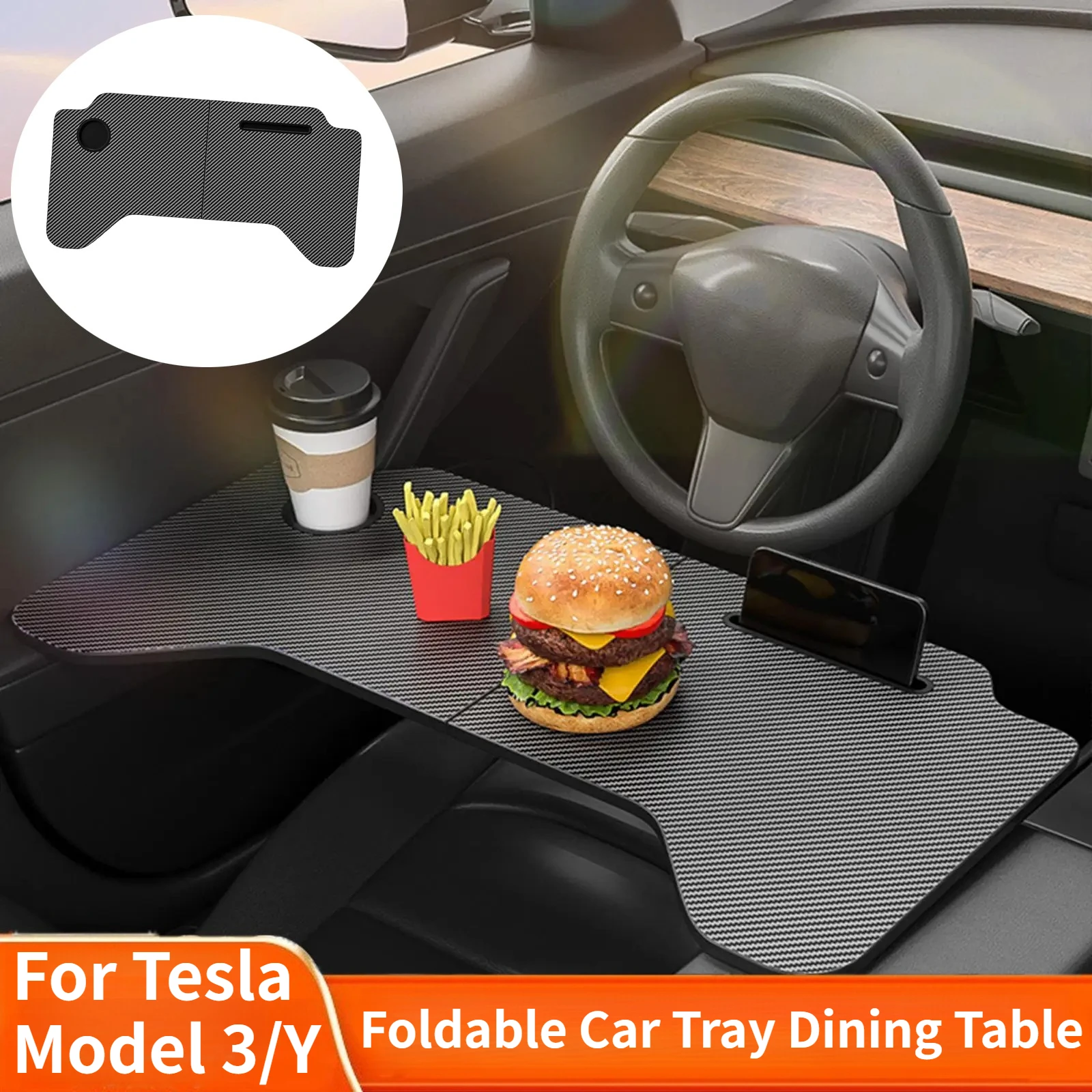 Plateau de voiture pliable, Table à manger pour Tesla modèle 3/Y, support de plateau à boissons, facile à installer, accessoire intérieur de voiture de Camping en plein air
